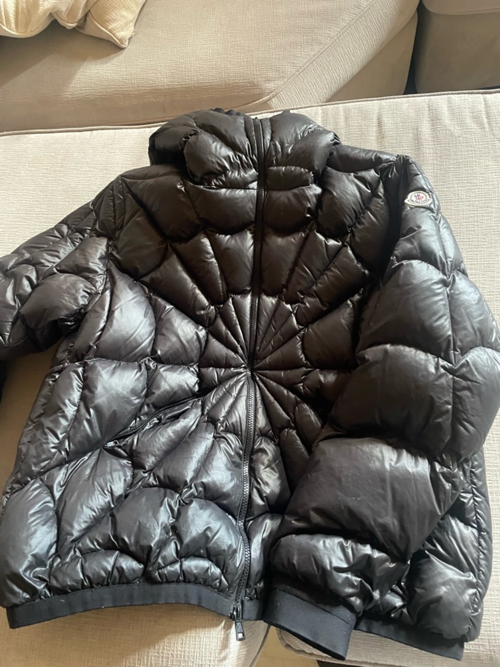 Moncler Black Shiny Spider-Man Collaboration Puffer